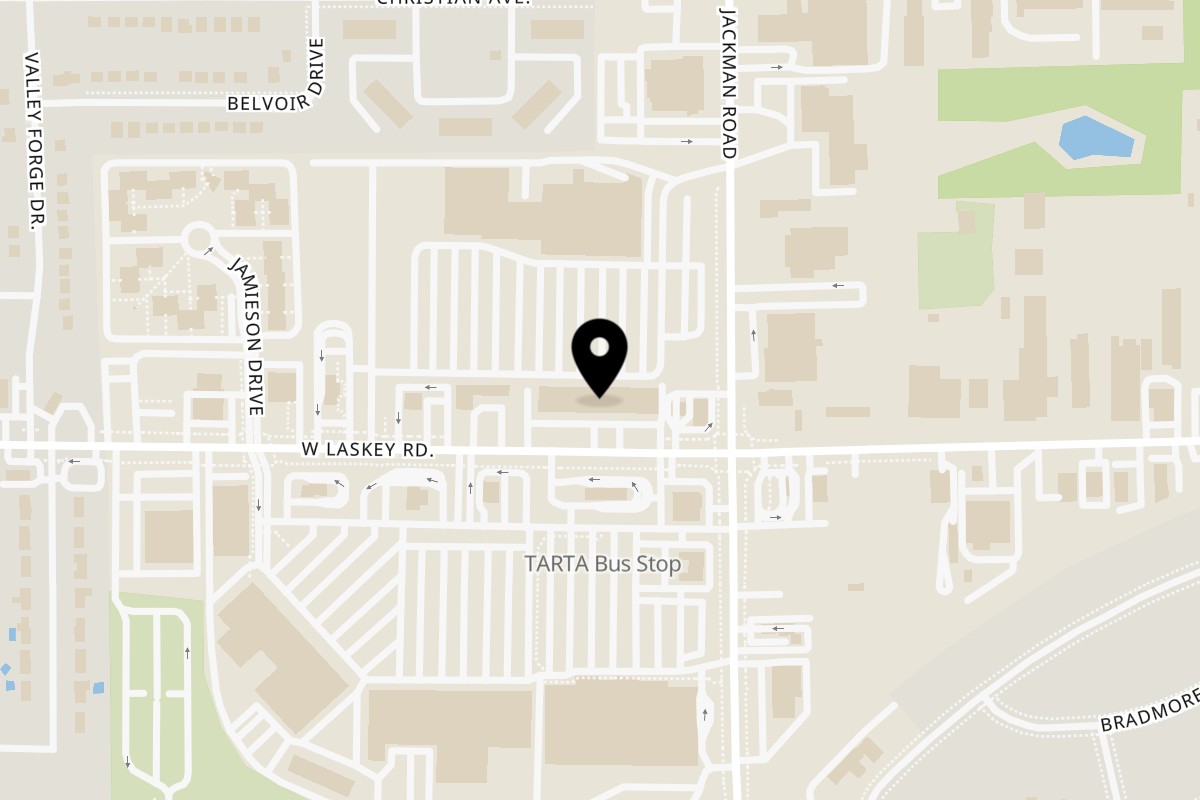 Map showing the location of Hindsight Pizza on 1734 W Laskey Rd Unit D in Toledo